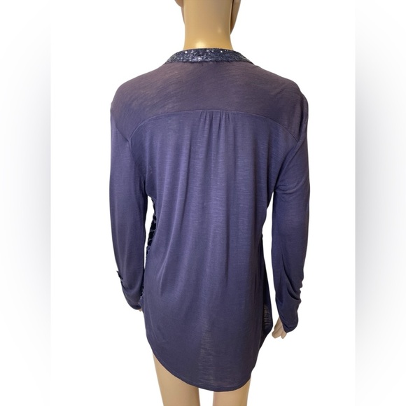 Anthropologie Tiny Vaha Blue Burnout Velvet Leopard Top Sequin  size S - Picture 6 of 6